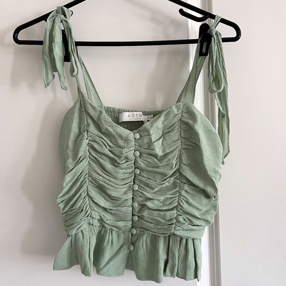ASTR the Label Duffy Crepe Ruched Crop Top - Color: Sage - Size XS